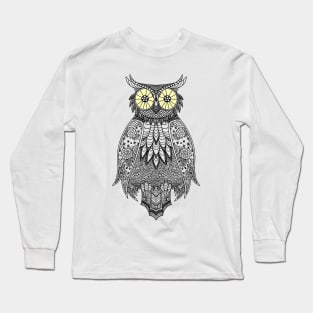 Owl Lineart Black Long Sleeve T-Shirt